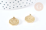 Pendentif médaille papillon acier 316L inoxydable doré 18mm, x1 (G8735)