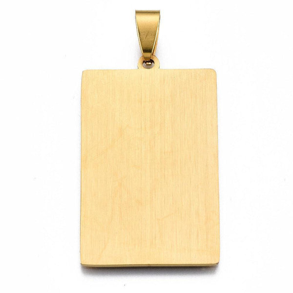 Pendentif médaille rectangle tempérance acier 201 doré inoxydable 40mm, pendentif carte tarot, x1 G6083