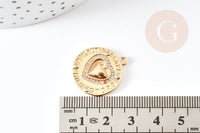 Pendentif médaille rond coeur émail laiton doré 18K et zircon 23.5mm, x1 (G3589)