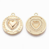 Pendentif médaille rond coeur émail laiton doré 18K et zircon 23.5mm, x1 (G3589)
