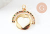 Pendentif médaille rond coeur émail laiton doré et zircon, pendentif laiton amour sans nickel,21mm, x1 (G6191)
