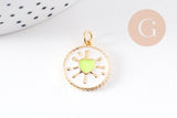 Pendentif médaille rond coeur émail rose laiton doré 18K 18mm , pendentif laiton coeur,sans nickel, x1 (G8420)