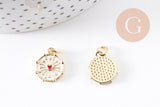 Pendentif médaille rond coeur sacré émail blanc laiton doré 15mm, x1 (G10169)
