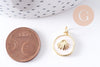 Pendentif médaille rond coquillage émail blanc laiton doré 15.5mm, x1 (G10623)