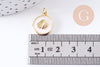 Pendentif médaille rond coquillage émail blanc laiton doré 15.5mm, x1 (G10623)