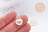 Pendentif médaille rond coquillage émail blanc laiton doré 15.5mm, x1 (G10623)