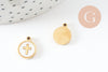 Pendentif médaille rond croix nacre naturelle blanche acier 304 doré inoxydable, x1 (G9693)