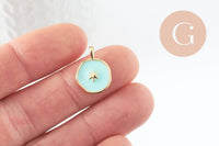 Pendentif médaille rond étoile émail bleu laiton doré, pendentif laiton émaillé,sans nickel,18mm, x1 G4271