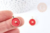 Pendentif médaille rond étoile émail rouge laiton doré 18mm, pendentif laiton émaillé,sans nickel, x1 G8549