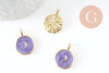 Pendentif médaille rond lune émail violet laiton doré 18mm, x1 (G4272)