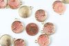 Pendentif médaille rond lune étoiles émail rose zamac doré 25mm, pendentif laiton émaillé,sans nickel, x1 (G6373)