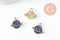 Pendentif médaille rond planète étoiles émail bleu zamac doré 13mm, x1 (G5919)