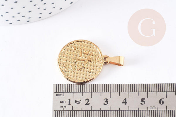 Pendentif médaille ronde Balance acier acier 304 inoxydable doré à graver, x1 (G0817)