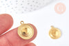 Pendentif médaille ronde Coquillage acier 316 doré inoxydable 18mm, x1 (G7126)