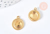 Pendentif médaille ronde Coquillage acier 316 doré inoxydable IP 18mm, x1 (G7126)