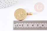 Pendentif médaille ronde Lion acier 304 inoxydable doré à graver 29mm, x1 (G0521)
