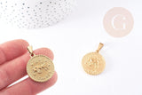 Pendentif médaille ronde Taureau acier dor é29mm, x1 (G0106)
