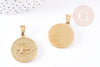 Pendentif médaille ronde Taureau acier dor é29mm, x1 (G0106)