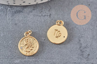 Pendentif médaille ronde Vierge laiton doré 18K, pendentif doré astrologique création bijoux sans nickel,18mm, x1 (G5332)