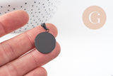 Pendentif médaille ronde acier 304 inoxydable IP noir opaque 23.5mm, x1 (G10881)