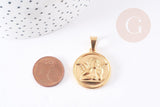 Pendentif médaille ronde ange acier 304 inoxydable doré 23mm, x1 (G0140)
