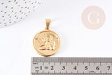 Pendentif médaille ronde ange acier 304 inoxydable doré 23mm, x1 (G0140)