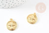 Pendentif médaille ronde boussolle étoile laiton doré 18K 21.5mm, x1 (G5330)