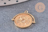 Pendentif médaille ronde boussolle étoile laiton doré 18K, un pendentif doré boussole pour création bijoux, x1 (G6080)