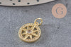 Pendentif médaille ronde boussolle étoile laiton doré 18K zircons 16mm, x1 (G3586)