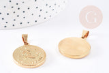 Pendentif médaille ronde capricorne acier doré 29mm, x1 G0818