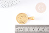 Pendentif médaille ronde coeur ailé acier inoxydable doré 28.5mm, x1 (G4054)