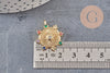 Pendentif médaille ronde étoile laiton doré zircons colorés, un pendentif doré avec cristaux pour création bijoux,24mm, x1 (G3377)