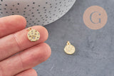 Pendentif médaille ronde étoiles laiton doré zircons, un pendentif doré avec cristaux pour création bijoux,14mm, x1 (G4748)