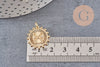 Pendentif médaille ronde flèches laiton doré 18K zircons, un pendentif doré avec cristal pour création bijoux,18.5mm, x1 (G3556)