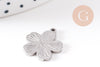 Pendentif médaille ronde fleur acier 304 inoxydable platine 17.5mm, x1 (G10480)