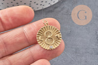 Pendentif médaille ronde infini laiton doré texturé, pendentif doré sans nickel pour la création bijoux,médaille or,22.5mm, x1 (G5286)