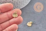 Pendentif médaille ronde laiton doré zircons coloré 13.6mm, un pendentif doré avec cristaux pour création bijoux, x1 (G6303)