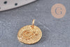Pendentif médaille ronde lune étoile laiton doré texturé, un pendentif doré sans nickel création bijoux,12mm, x1 (G4932)
