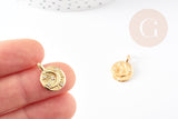 Pendentif médaille ronde lune laiton doré zircons, un pendentif doré avec cristaux pour création bijoux,18mm, x1 G4856
