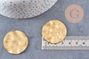 Pendentif médaille ronde martelée laiton brut,non percé, sans nickel,médaille dorée,laiton brut, médaille ronde,35mm, X2 (G2758)