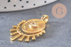 Pendentif médaille ronde oeil laiton doré 18K zircons,pendentif doré original pour la création bijoux chance,31mm, x1 (G4656)