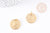 Pendentif médaille ronde pièce acier 304 inoxydable doré 20mm, x1 (G5571)