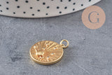 Pendentif médaille ronde planète laiton doré 18K zircons multicolore 23.5mm,pour la création bijoux médaille or, x1 (G6075)