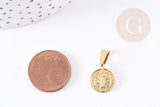 Pendentif médaille ronde saint Benoît acier doré, pendentif doré sans nickel en acier doré, médaille religieuse,15mm, x1 (G2366)