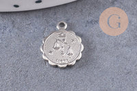 Pendentif médaille ronde signe astrologique laiton platine 14mm, x1 (G3462)