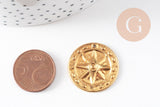 Pendentif médaille ronde soleil laiton brut, un apprêt doré sans nickel, une médaille ronde dorée,25mm,x 2,G3225