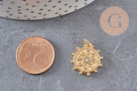 Pendentif médaille ronde soleil laiton doré zircon blanc, un pendentif doré avec cristal pour création bijoux,18mm, x1 (G4467)