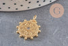 Pendentif médaille ronde soleil laiton doré zircon blanc, un pendentif doré avec cristal pour création bijoux,18mm, x1 (G4467)