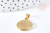 Pendentif médaille ronde vierge acier doré, pendentif doré sans nickel,acier doré,médaille or,22mm,x1 (G2651)