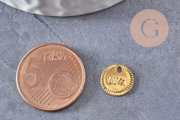Pendentif médaille rondes Viva zamac doré 10mm, x 10 (G1819)